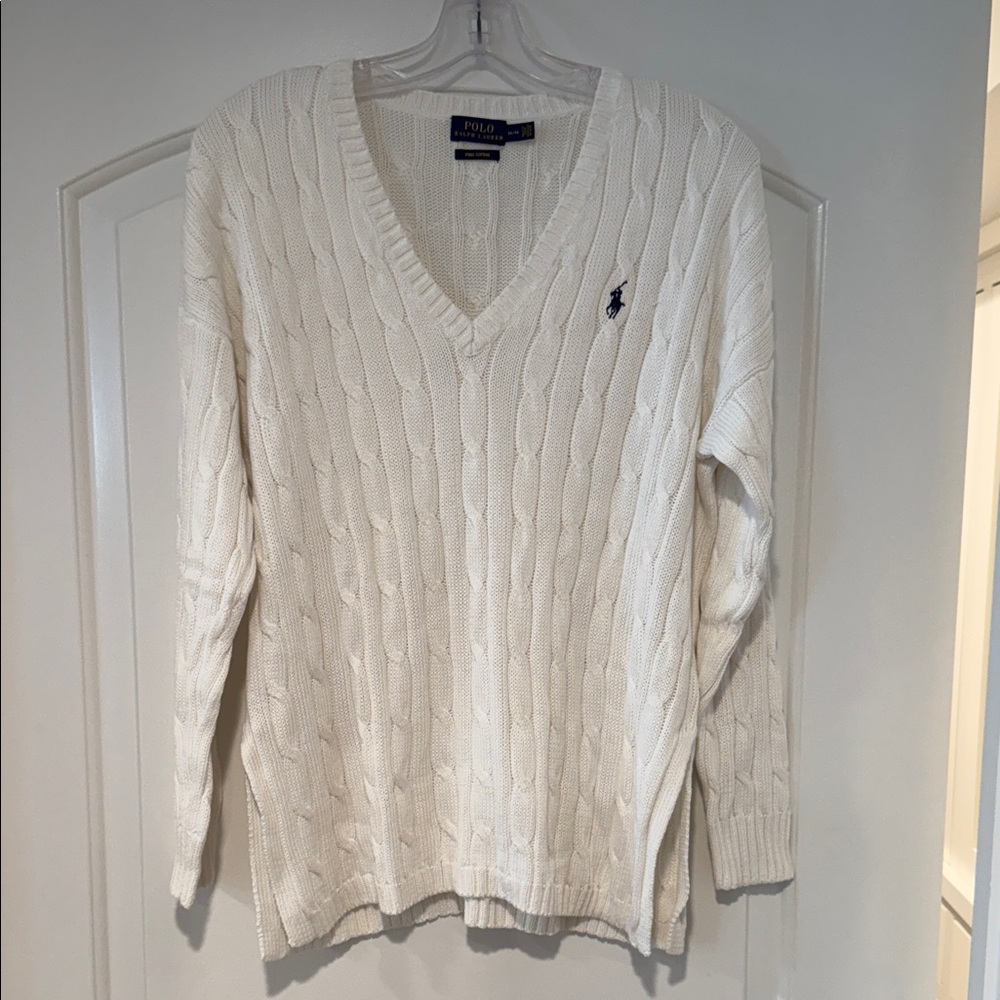 Polo by Ralph Lauren White V-Neck Sweater